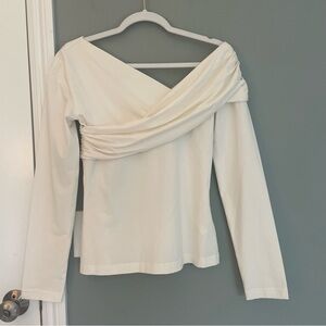 COS Off-White Draped Off-Shoulder Long Sleeve Top